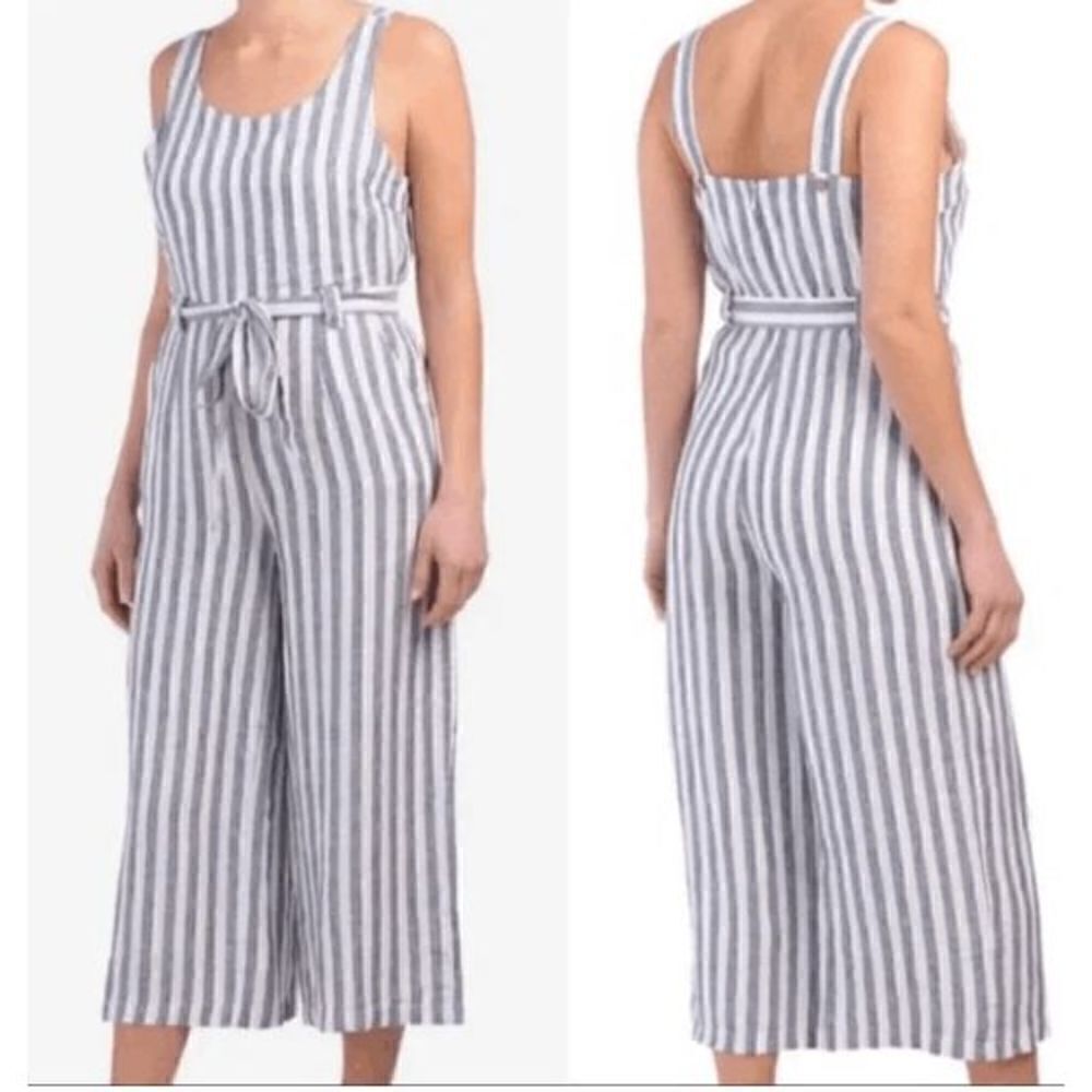 Rachel Zoe Striped 100% Linen‎ Jumpsuit, Size 8